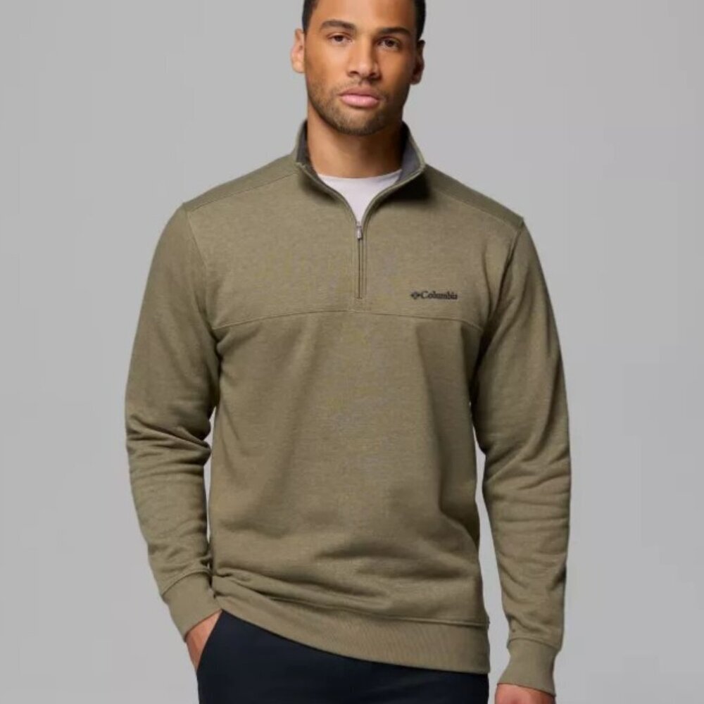Columbia Men’s Quarter Zip Pullover Sweater Stone Green Heather Relaxed Size M